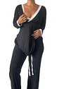 Pijama Maternal  Modelo Victoria, MangaLarga, Algodon, Sistema Lactancia, Negro - Miniatura 5