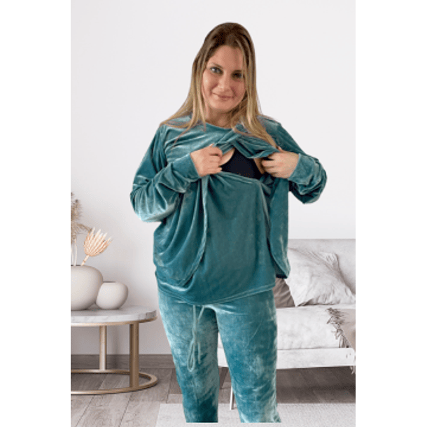 Buzo Maternal Plush, Aperturas Laterales Lactancia, Verde 2