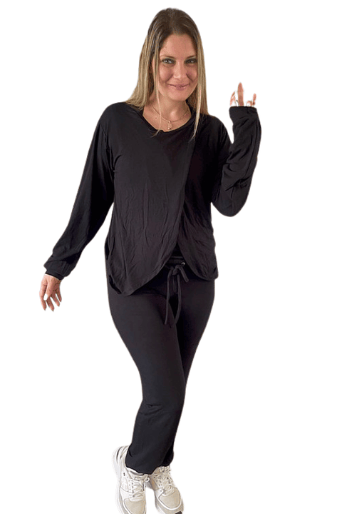 Buzo Maternal Algodon Aperturas Laterales Lactancia, Negro