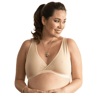 Sostén Maternal Top De Lactancia Uso Nocturno Algodon, Beige