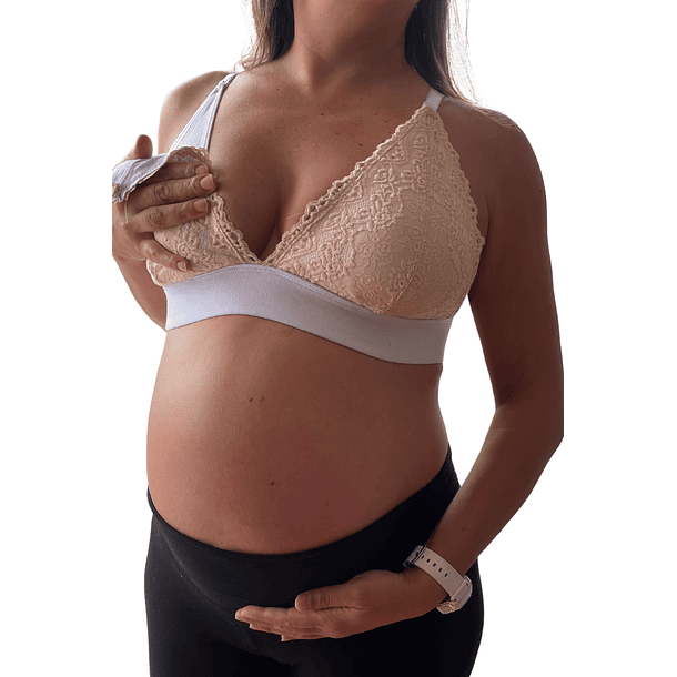 Sostén Maternal Halter Broche Lactancia Pretina Ancha, Beige 15