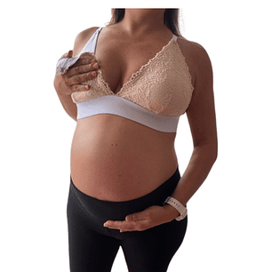 Sostén Maternal Halter Broche Lactancia Pretina Ancha, Beige