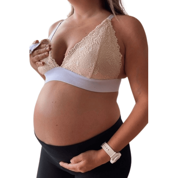 Sostén Maternal Halter Broche Lactancia Pretina Ancha, Beige 17