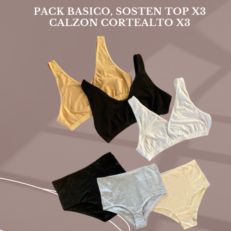 Pack Basico, Calzón CorteAlto y Sostén Top x3  (3 und cda uno) 1