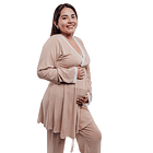 Pijama Maternal  Modelo Victoria, MangaLarga, Algodon Sistema Lactancia, Beige 2