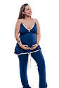 Pijama Maternal Pantalon Polo Tiritas, Broche Lactancia, Top Incorporado, Azul - Miniatura 12