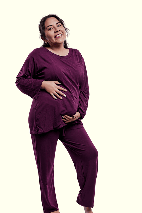 Buzo Maternal Algodon Aperturas Laterales Lactancia, Morado