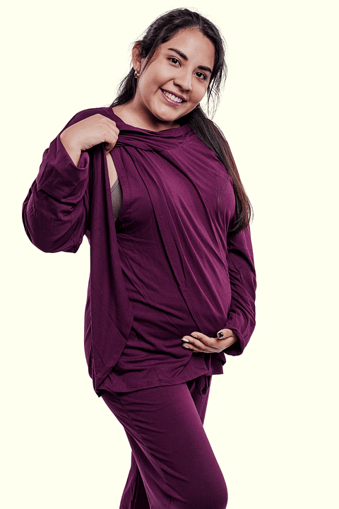 Buzo Maternal Algodon Aperturas Laterales Lactancia, Morado