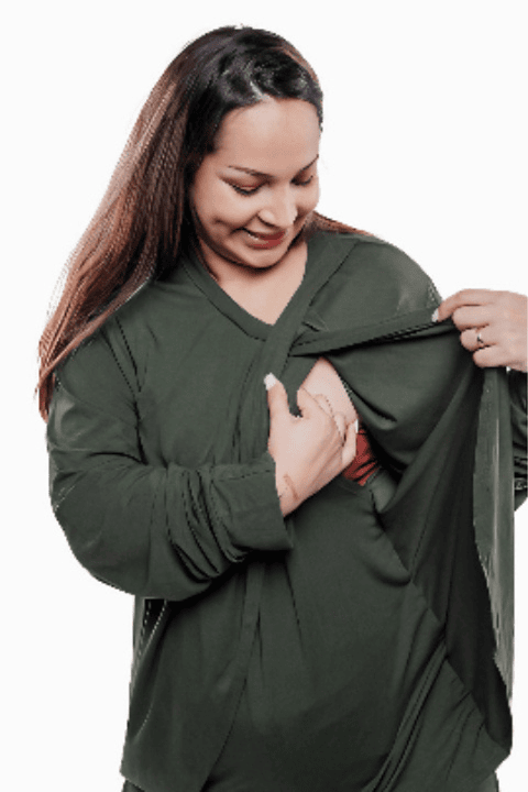 Buzo Maternal Algodon Aperturas Laterales Lactancia, VerdeMilitar