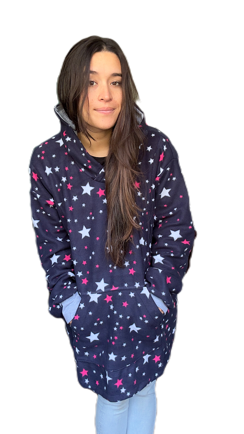 Poncho Maternal  Algodon Lactancia Aperturas Laterales, AzulEstrellas