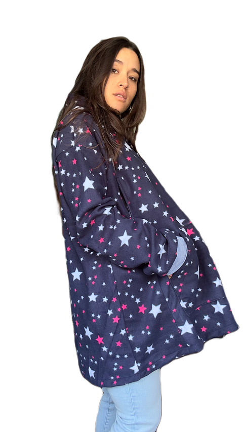 Poncho Maternal  Algodon Lactancia Aperturas Laterales, AzulEstrellas