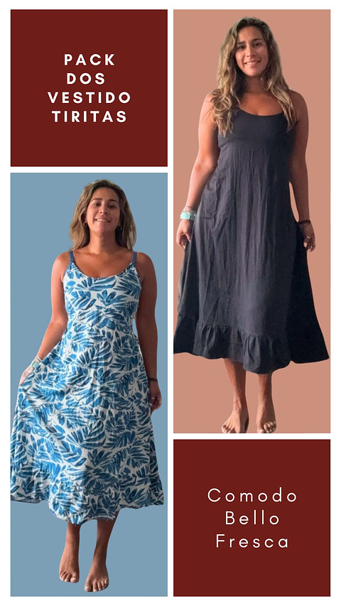 Pack Dos Vestido Maternal Tiritas Broche y Top Lactancia, Coleccion Verano 2025