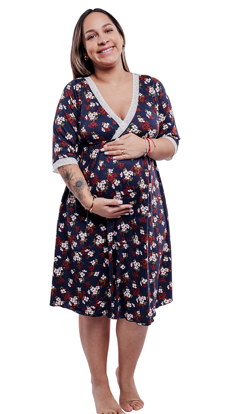 Camisón Maternal Serie Balance 3/4 (AzulFloreado)