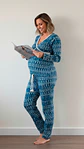 Pijama Maternal Cruzada Manga Larga: Dual-Skin (100% Piel de Durazno) - Celeste Verde - Miniatura 2