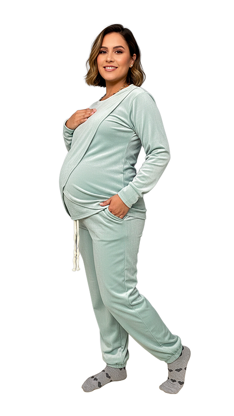 Buzo Maternal Plush Serie Aura (VerdeCemento)