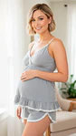 Pijama Maternal Brisa 2 en 1 (Short y Tiritas) Gris - Miniatura 3