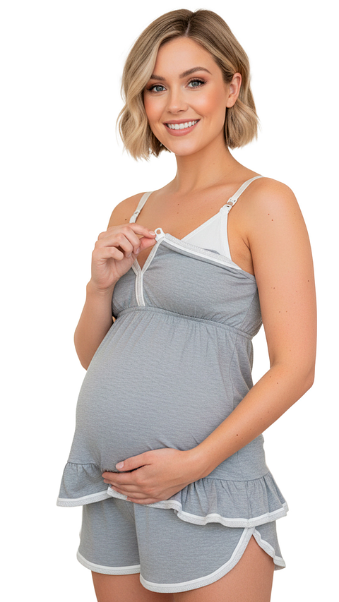 Pijama Maternal Brisa 2 en 1 (Short y Tiritas) Gris