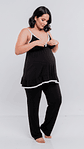 Pijama Maternal Pantalon Polo Tiritas, Broche Lactancia, Top Incorporado, Negro - Miniatura 8