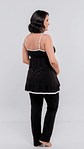 Pijama Maternal Pantalon Polo Tiritas, Broche Lactancia, Top Incorporado, Negro - Miniatura 13