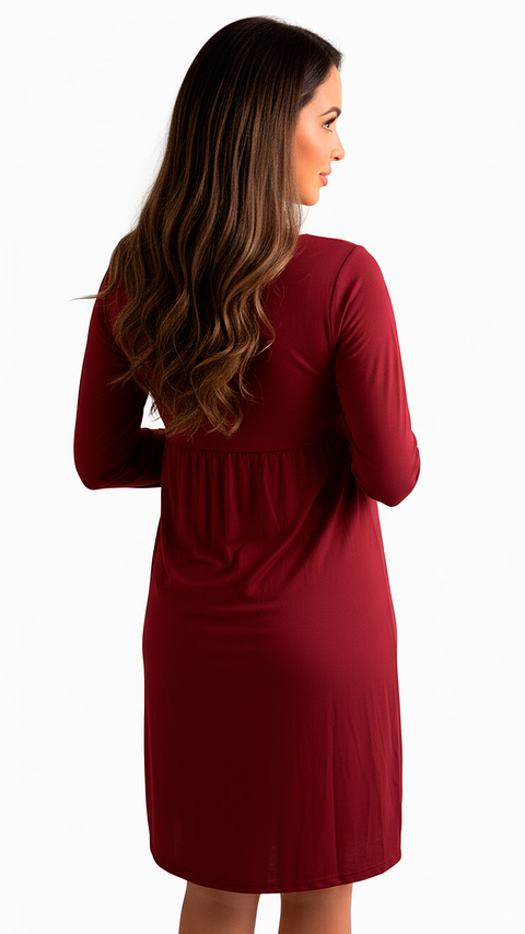 Camisón Maternal Victoria: MangaLarga & Sistema de Lactancia (Guinda)