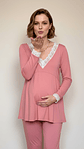 Pijama Maternal  Modelo Victoria, MangaLarga, Algodon, Sistema Lactancia, PaloRosa - Miniatura 9