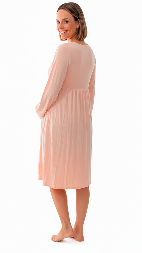 Camisón Maternal Victoria: Manga Larga & Sistema de Lactancia (Durazno)