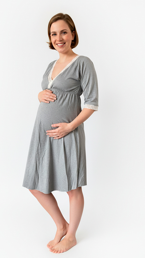 Camisón Maternal Serie Balance 3/4 (Gris)