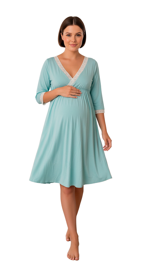 Camisón Maternal Serie Balance 3/4 (VerdeAgua)