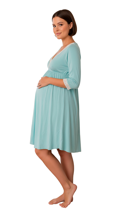 Camisón Maternal Serie Balance 3/4 (VerdeAgua)