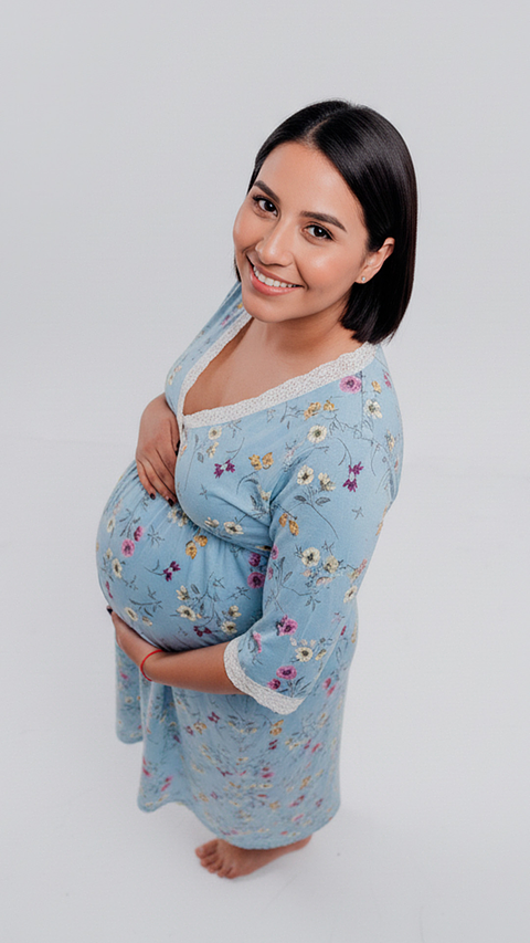 Camisón Maternal Serie Balance 3/4 (CelesteFloreado)