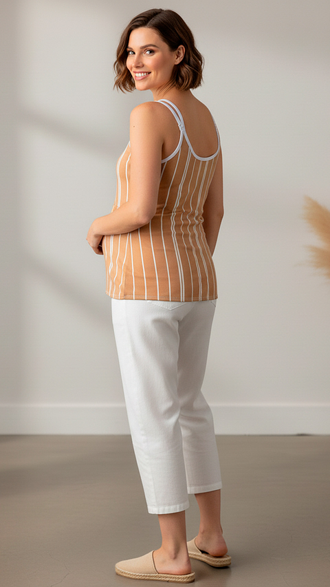 Polo Tiritas: Soporte & Lactancia & Casual - (Camello / Rayas Blancas)