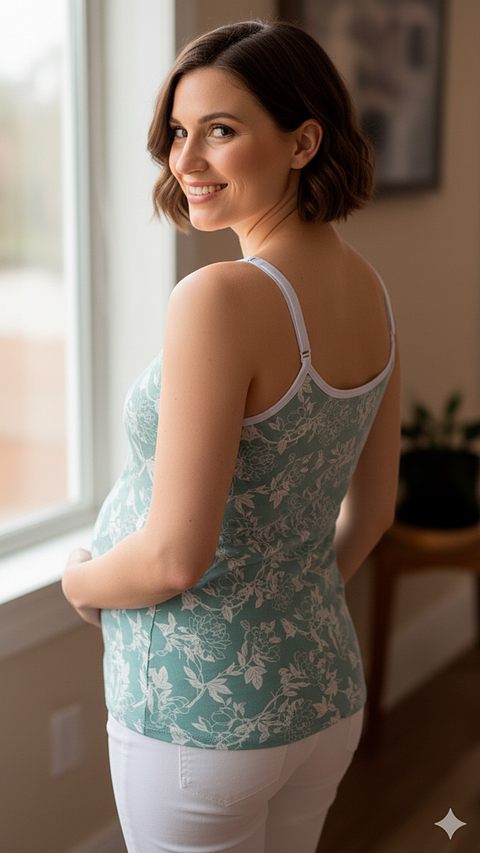 Polo Tiritas: Soporte & Lactancia & Casual - (Celeste / Flores Blancas)