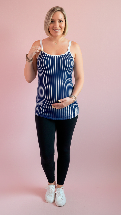 Polo Tiritas: Soporte & Lactancia & Casual - (Azul / Rayado)