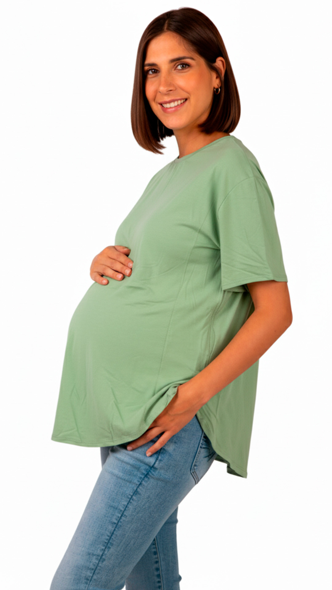 Polo Maternal MangaCorta, Lactancia Cierres Ocultos Laterales, Algodon Verde 1