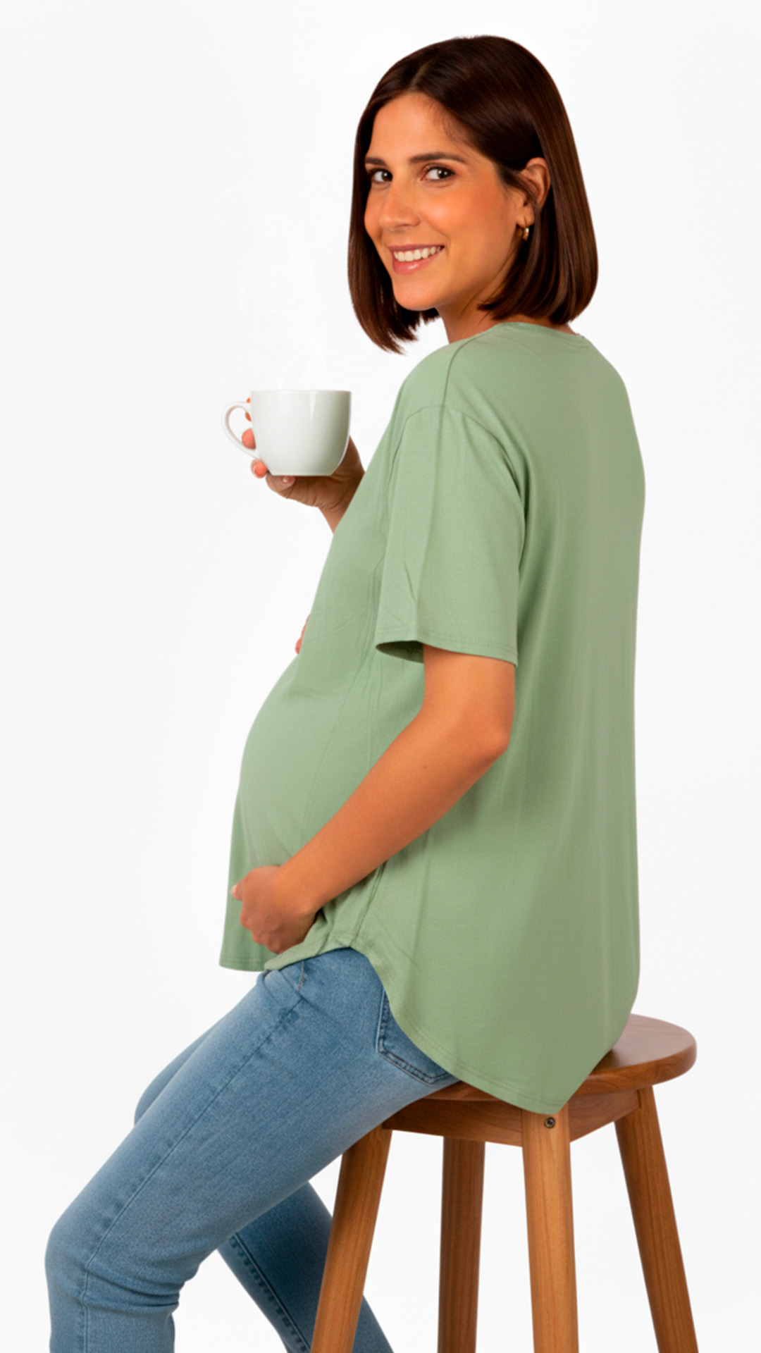 Polo Maternal MangaCorta, Lactancia Cierres Ocultos Laterales, Algodon Verde 3