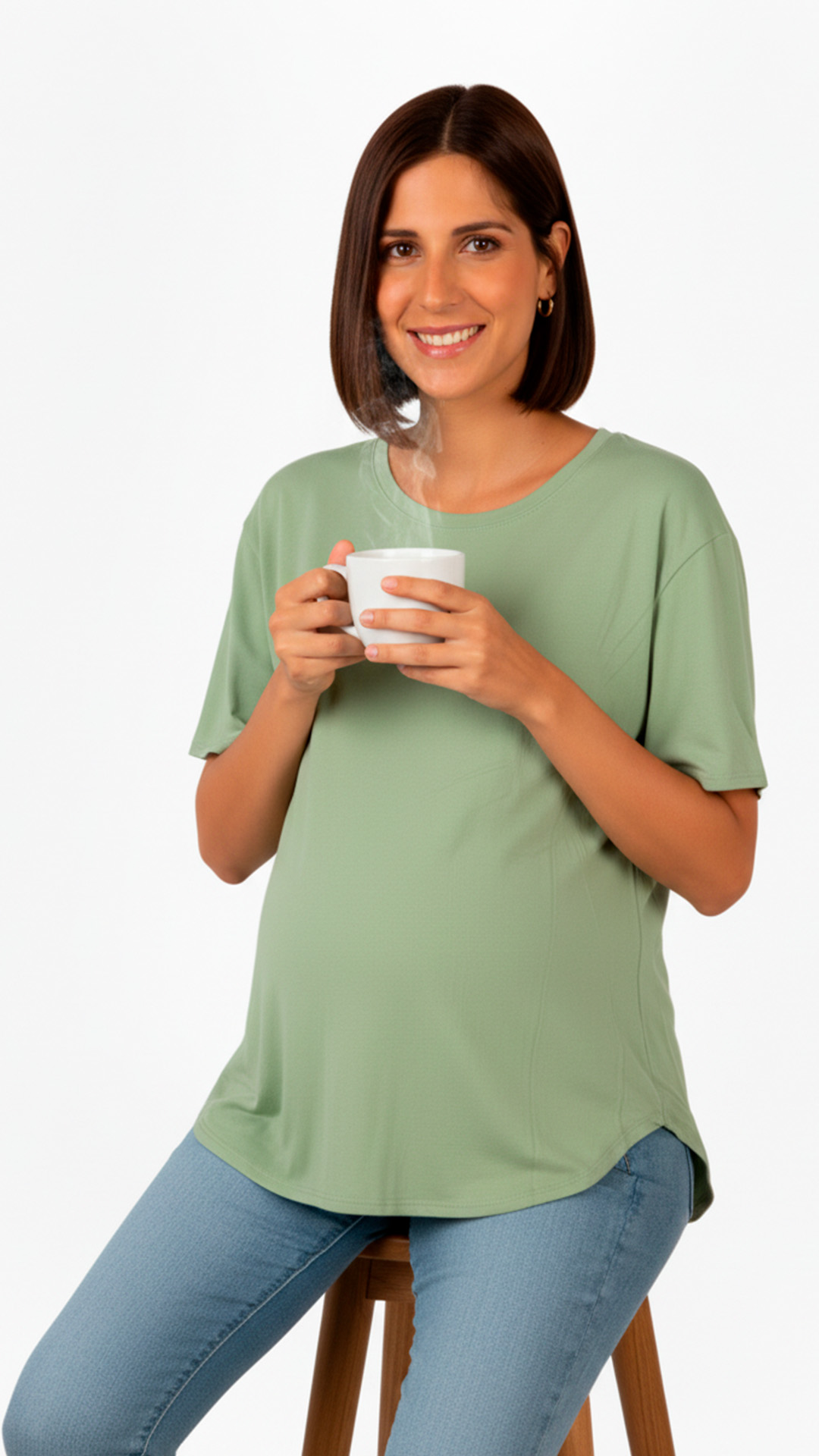 Polo Maternal MangaCorta, Lactancia Cierres Ocultos Laterales, Algodon Verde 4