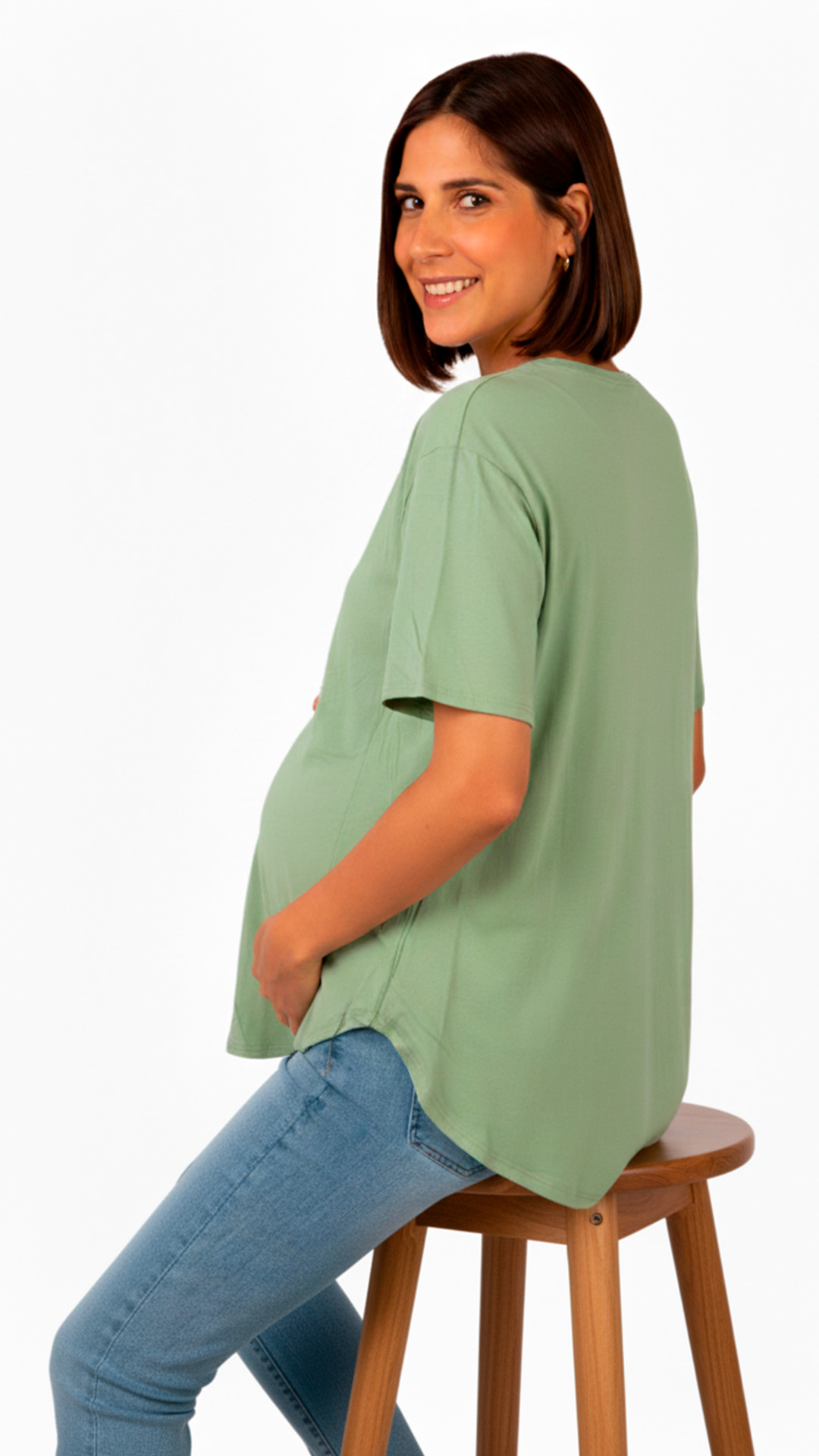 Polo Maternal MangaCorta, Lactancia Cierres Ocultos Laterales, Algodon Verde 10