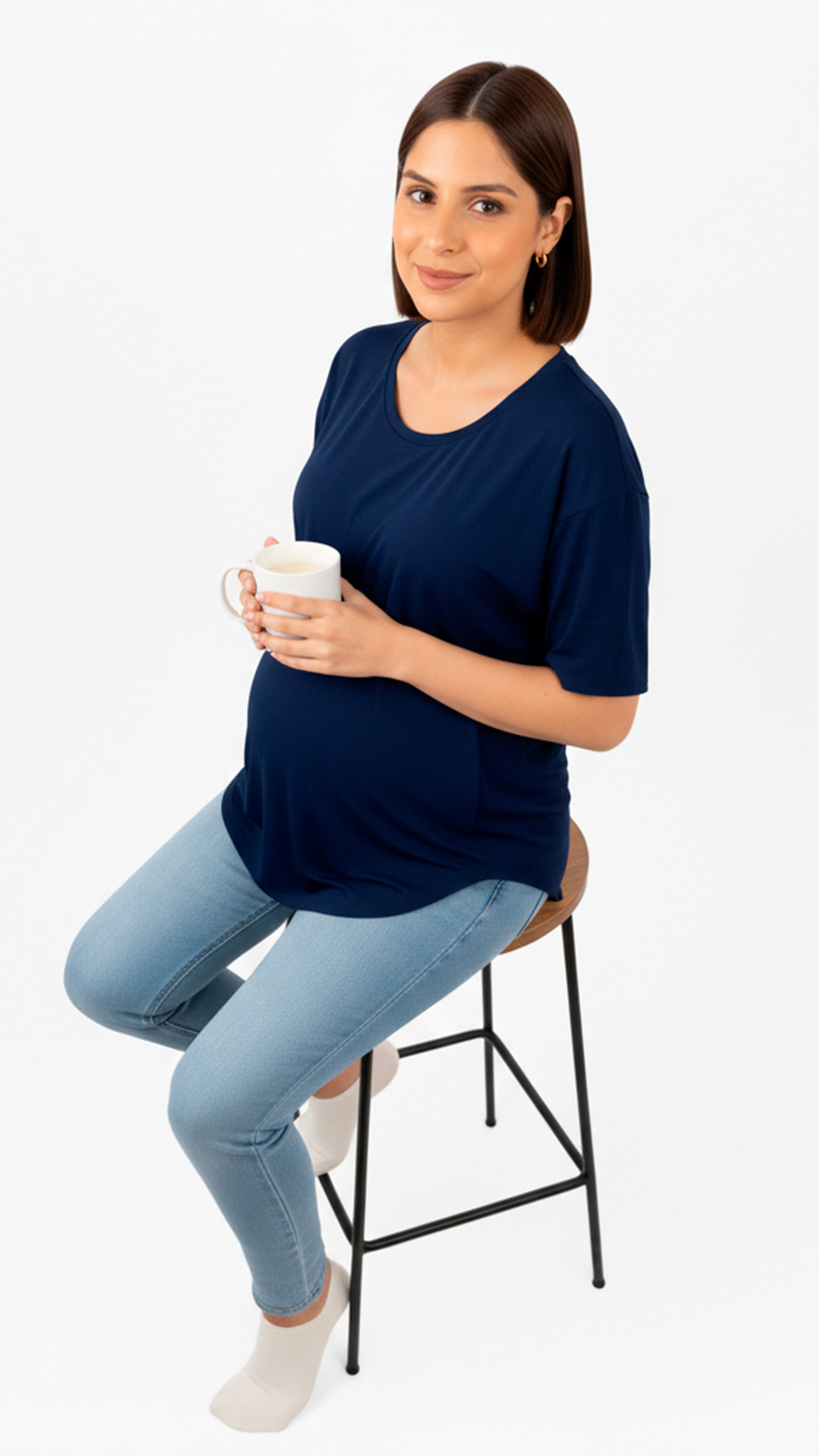 Polo Maternal MangaCorta, Lactancia Cierres Ocultos Laterales, Algodon Azul 1