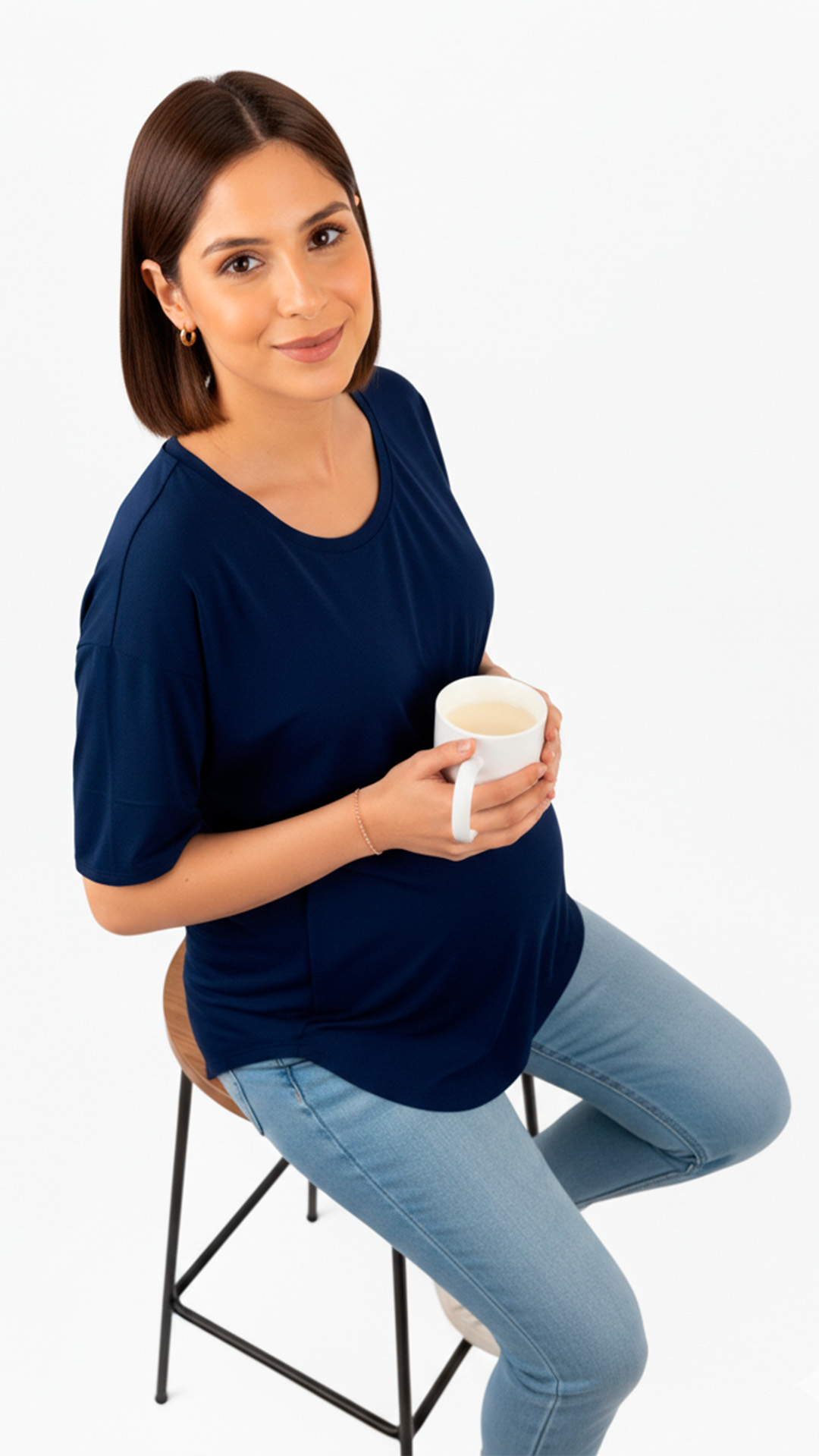 Polo Maternal MangaCorta, Lactancia Cierres Ocultos Laterales, Algodon Azul 6