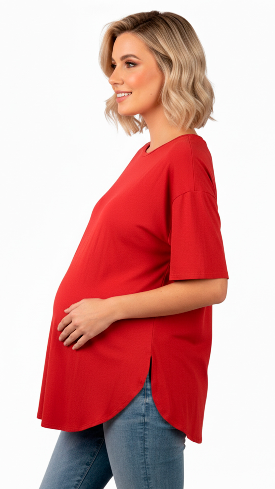 Polo Maternal MangaCorta, Lactancia Cierres Ocultos Laterales, Algodon Rojo 2