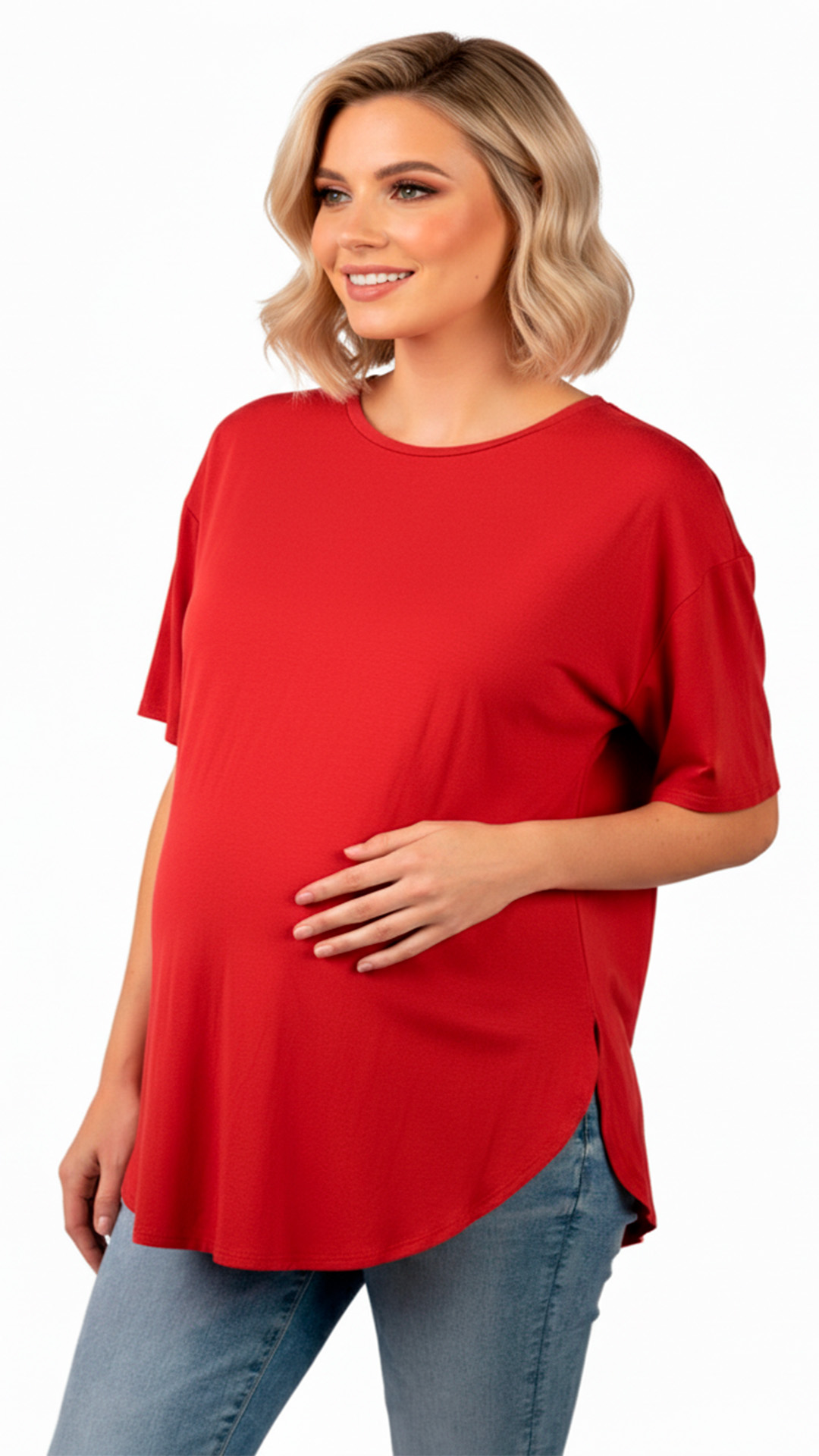 Polo Maternal MangaCorta, Lactancia Cierres Ocultos Laterales, Algodon Rojo 1