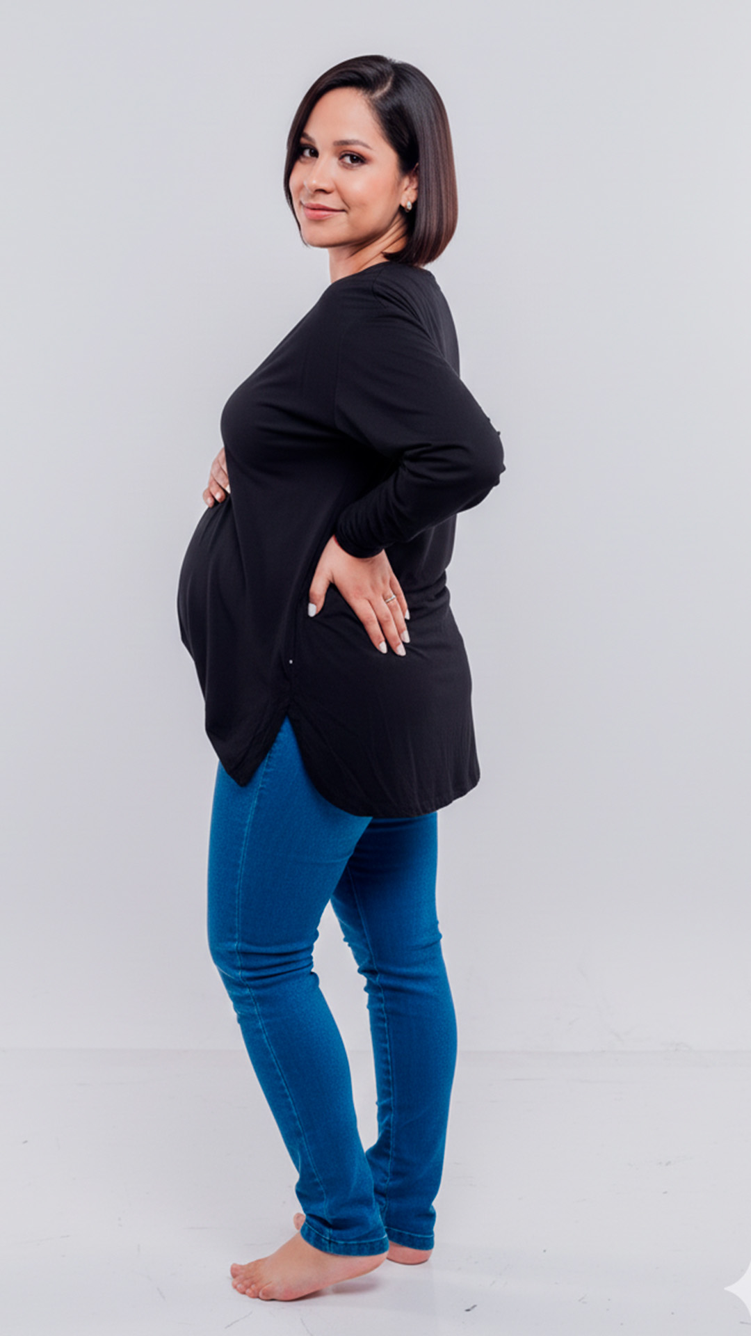 Polo Maternal MangaLarga, Lactancia Cierres Ocultos Laterales, Algodon Negro 3