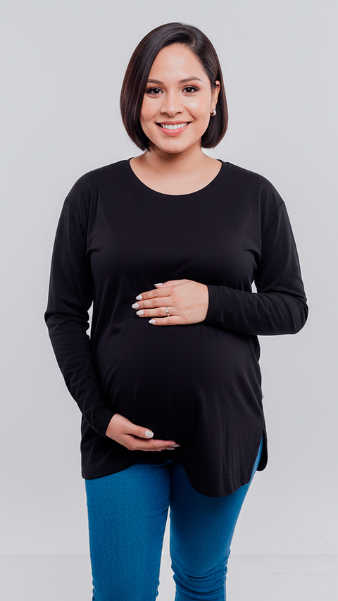 Polo Maternal Aura Manga Larga: Suavidad & Estilo Diario (Negro)