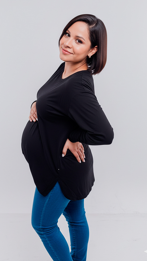 Polo Maternal Aura Manga Larga: Suavidad & Estilo Diario (Negro)