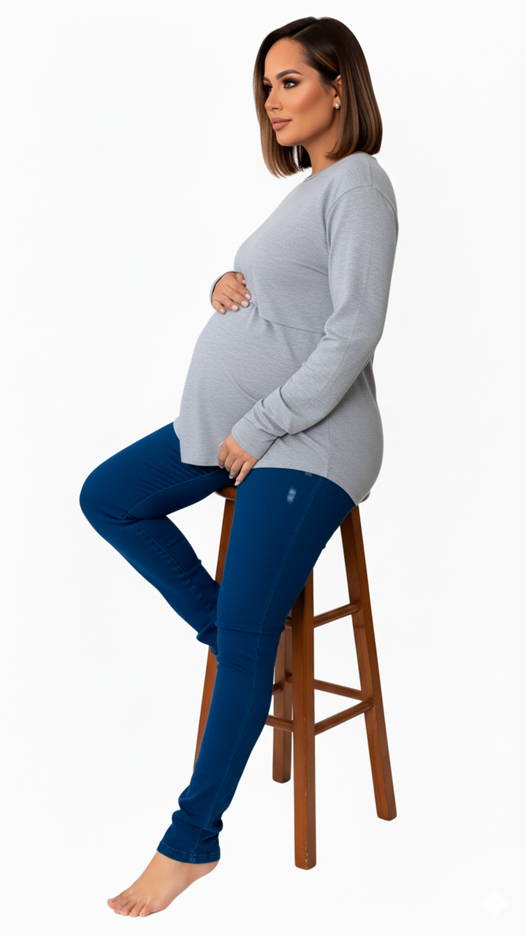 Polo Maternal MangaLarga, Lactancia Cierres Ocultos Laterales, Algodon Gris 4