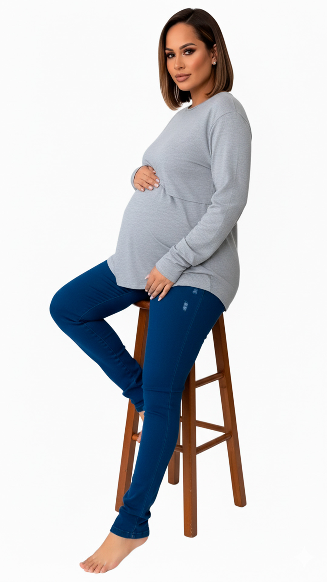 Polo Maternal MangaLarga, Lactancia Cierres Ocultos Laterales, Algodon Gris 5