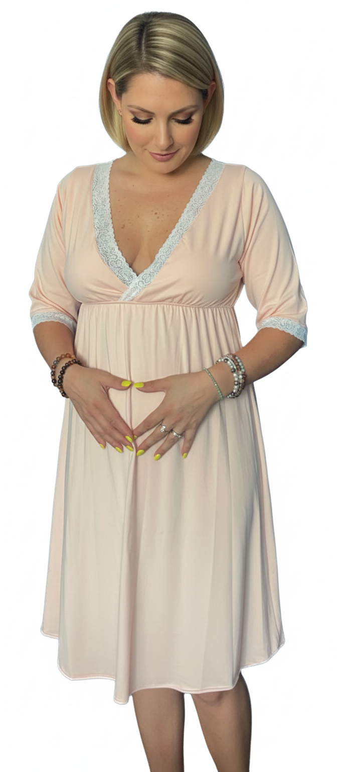 Camisón Maternal Victoria, Manga TresCuarto, Sistema Lactancia, Algodon 18