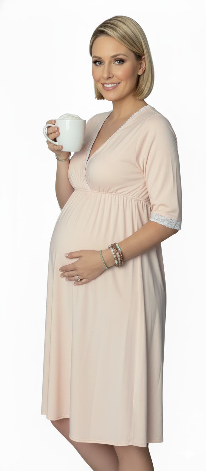 Camisón Maternal Victoria, Manga TresCuarto, Sistema Lactancia, Algodon 20