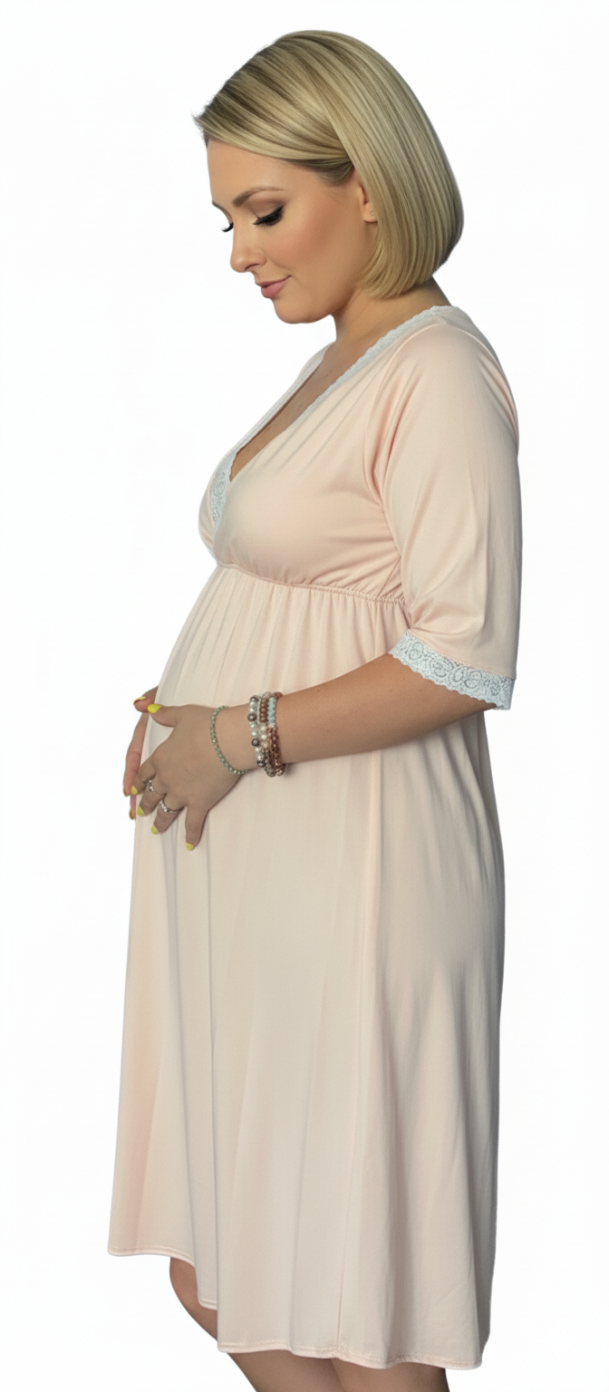 Camisón Maternal Victoria, Manga TresCuarto, Sistema Lactancia, Algodon 21