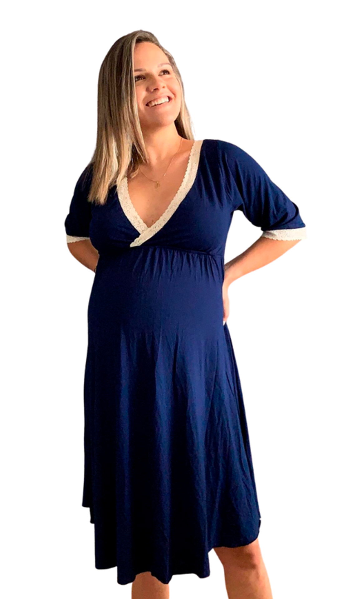 Camison Victoria Manga3/4, Sistema Lactancia, Algodon, Azul 6